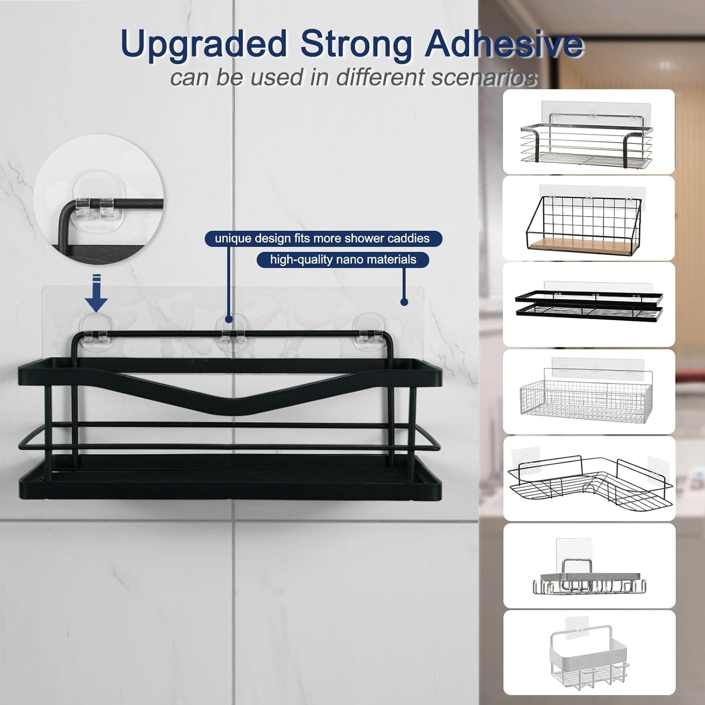 Skiennix Shower Caddy Adhesive Replacement | 4 Pack Strong Hooks for No-Drill Bathroom Storage