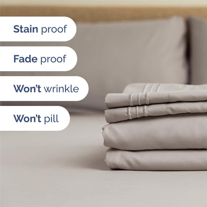 Split King Size 5-Piece Sheet Set - Comfy Cooling Bed Sheets for Luxury Hotel Feel - Deep Pockets, Wrinkle-Free, Oeko-Tex Certified - Light Grey