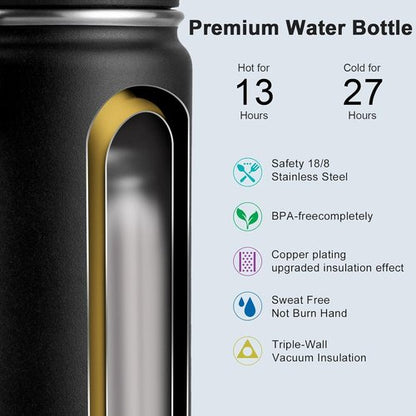 Koodee Water Bottle - 12 oz Stainless Steel Vacuum Insulated Flask with Leakproof Spout Lid | Black