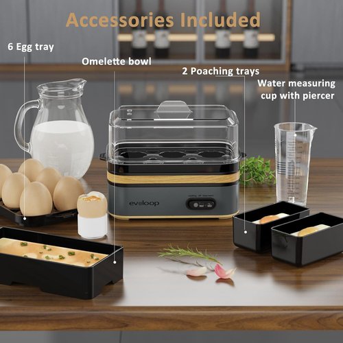Evoloop Electric Egg Cooker - Rapid 6 Egg Capacity for Soft, Medium, Hard Boiled & Omelets | BPA Free