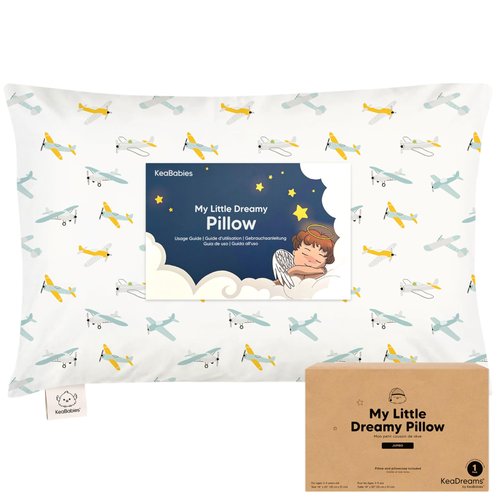 KeaBabies Toddler Pillow with Pillowcase, Jumbo 14X20 - Soft Organic Cotton Toddler Pillows for Sleeping - Machine Washable - Perfect for Travel, Toddler Bed Set (Plane)