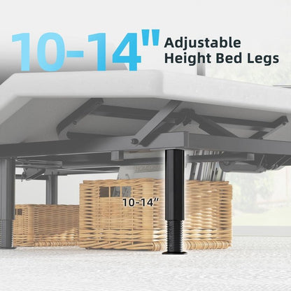 Yiree Queen Adjustable Bed Base Frame, Massage & Wireless Remote, Dual USB Ports,Ergonomic Upholstered Bed Frame, Lift Motor, Under Bed Lighting, Independent Head and Foot Tilt