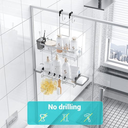 Aitatty Over The Door Shower Caddy - Rustproof Hanging Organizer for Easy Bathroom Storage | Chrome Finish