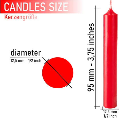 BRUBAKER Mini Taper Candles - 20 Pcs Unscented Red Candles for Rituals, Weddings & Home Decor | 3¾ x ½ Inches