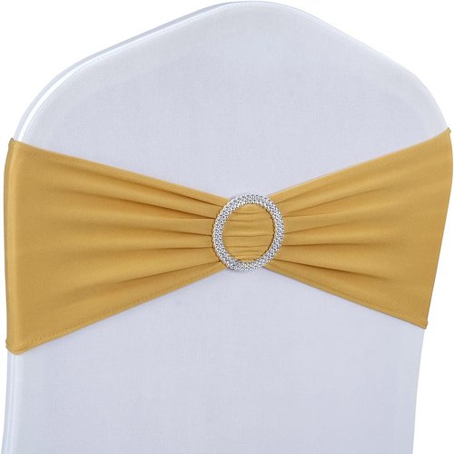 Babenest Spandex Chair Sashes - 50PCS Premium Stretch Covers with Buckle Slider for Weddings & Events | Gold