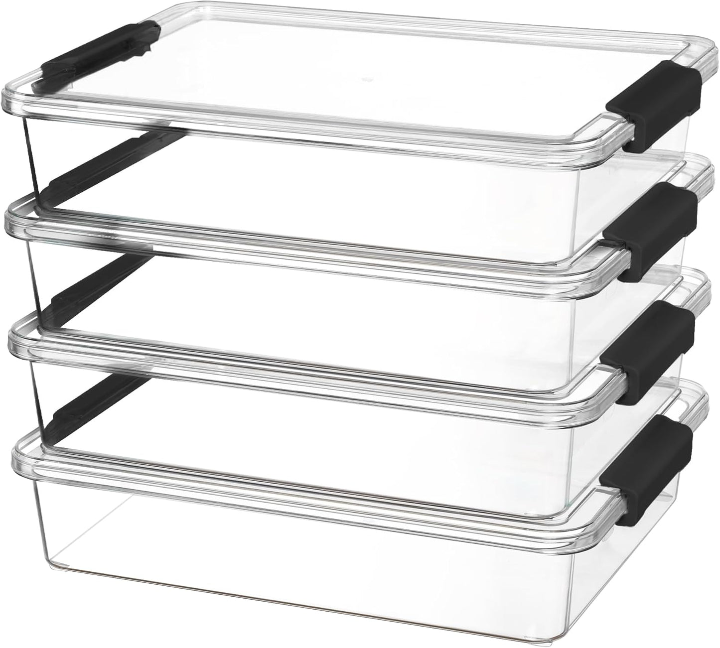 Vtopmart 6 Qt Clear Plastic Storage Bins with Lids - Stackable Organizers for Home, Office & Crafts | 4 Pack, Black