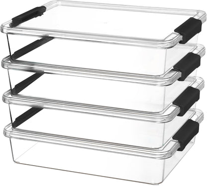Vtopmart 6 Qt Clear Plastic Storage Bins with Lids - Stackable Organizers for Home, Office & Crafts | 4 Pack, Black