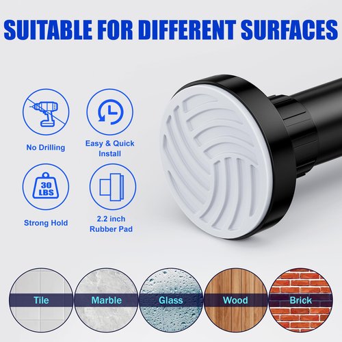 Ausemku Shower Curtain Rod 32-80 Inch Adjustable - 1 Inch Diameter Heavy Duty No drill Spring Tension Shower Rod, Non-Slip Rustproof Telescopic Rod for Bathroom, Black
