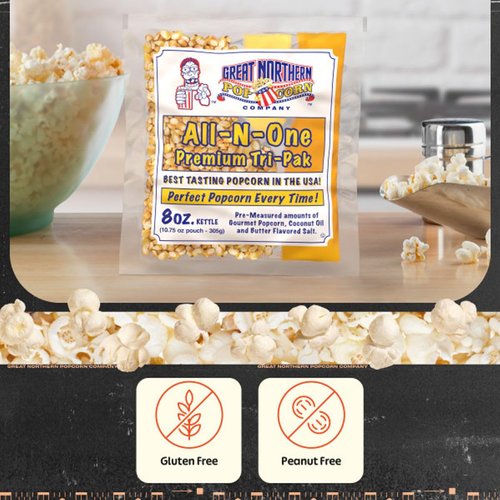 Great Northern Popcorn 12-Count Movie Theater Style Popcorn Packs - Pre-Measured 8-Ounce Kernel, Salt & Oil