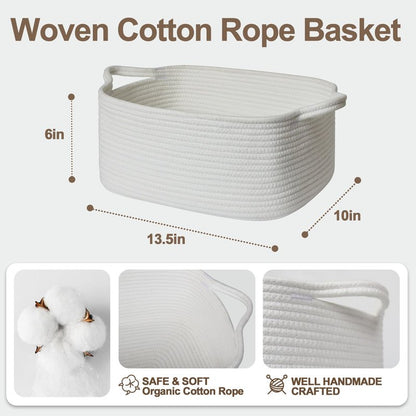 WILLITAT Cute White Woven Basket, Empty Gift Basket for Christmas, Thanksgiving, Easter, Birthday, Cotton Rope Storage Bin with Handle for Gifts, Toy, Blanket, Cat Dog Toy Box, Baby Nursery Organizer