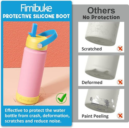 Fimibuke Kids Insulated Water Bottle - 18oz BPA-Free Stainless Steel Tumbler with Straw | Leak-Proof Black