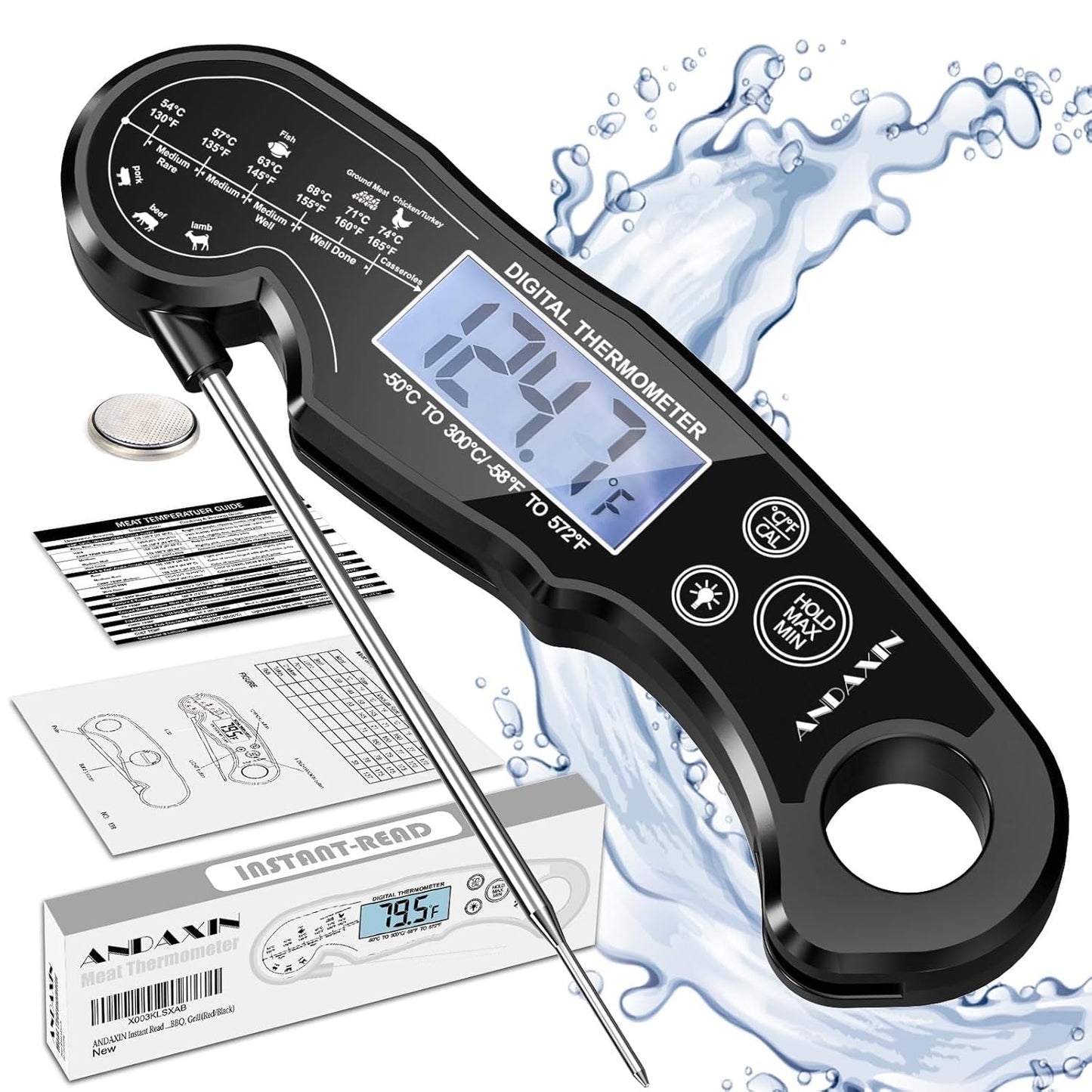 Meat Thermometer Digital - Instant Read Cooking Thermometer with Backlight LCD & Calibration