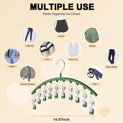 Skiennix Legging Organizer - Metal Yoga Pants Hangers with 10 Clips for Space-Saving Storage | Green