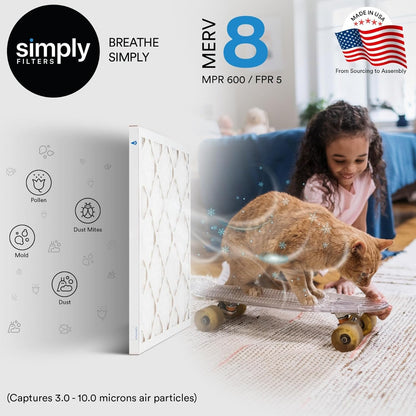 Simply 20x20x1 Air Filter - MERV 8 Furnace Filter for HVAC | 6 Pack for Dust, Pet & Allergy Control
