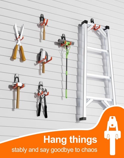 QcoQce Heavy-Duty Garage Hooks - 14 Pack Wall Mount Storage Solution for Bikes, Ladders & Tools | Orange
