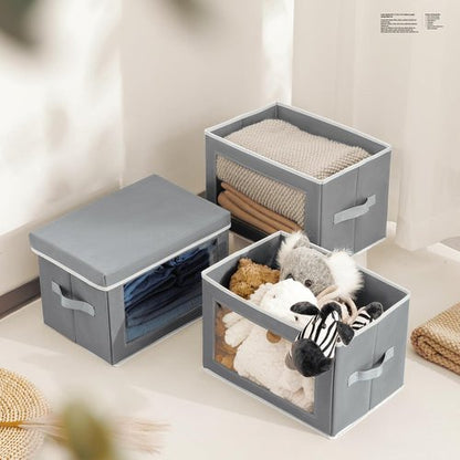 Homsorout Collapsible Storage Bins - 4 Pack Fabric Organizers with Lids & Windows | Grey Closet Cubes
