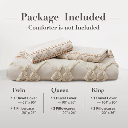 Oli Anderson Boho Duvet Cover Set King Size, Beige and Terracotta Color Clash 3 Pieces Microfiber Bedding Set, Durable and Super Soft Duvet Covers with Zipper and Ties, 104"*90"