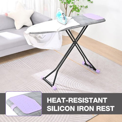 APEXCHASER Ironing Board with Iron Rest, Compact and Space Saver Iron Board, Extra Thick Cover, Height Adjustable, Wall Mount & Closet Hanger 13x43 Grey