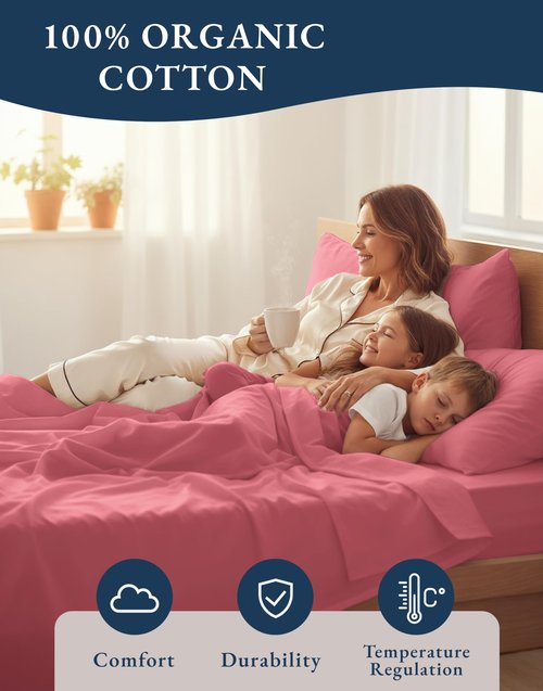 LANE LINEN 100% Organic Cotton Eco Friendly Bed Sheets Extra Long Twin, Soft & Comfy Fully Elasticized Percale, Low Pilling Machine Washable Naturally Cool Twin XL Sheet- Mineral Red