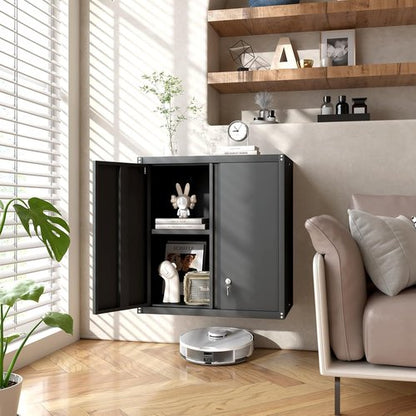 GREATMEET Locking Metal Wall Cabinet - Durable Steel Storage Solution with Adjustable Shelf | Garage & Utility Room