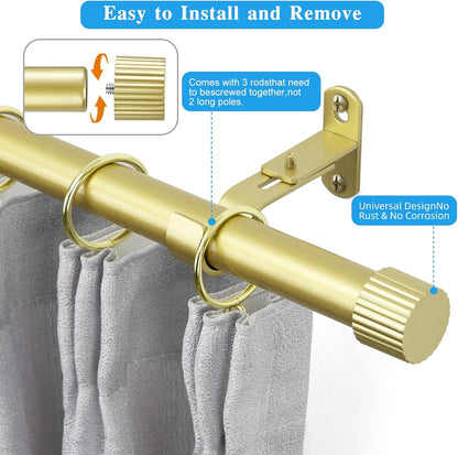 Regine Switzerland Curtain Rods - 1 Inch Diameter Drapery Rod with Elegant Cylindrical Finials | Gold, 16" to 48"