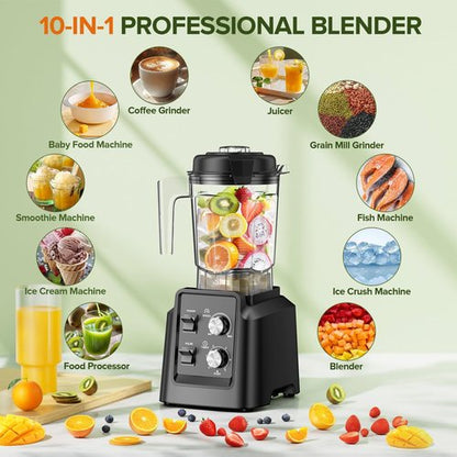 Blender - Skiennix 1400W Professional Self-Cleaning Blender for Smoothies & Ice Crushing | 68oz Jar, Black
