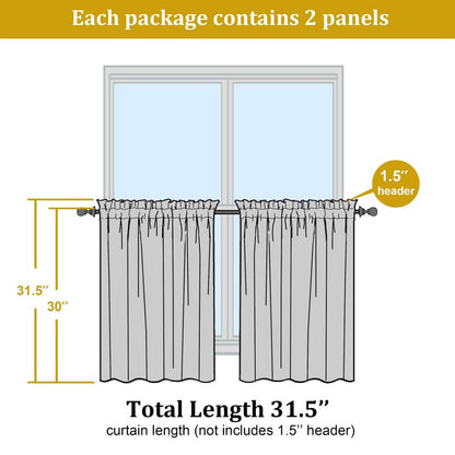 OWENIE Short Lime Sheer Curtains 30 Inch Length 2 Panels Set, Kitchen Curtains Tiers Light Filtering Rod Pocket Cafe Curtain for Basement Bathroom Small Half Window, 42" W x 30" L, Lime