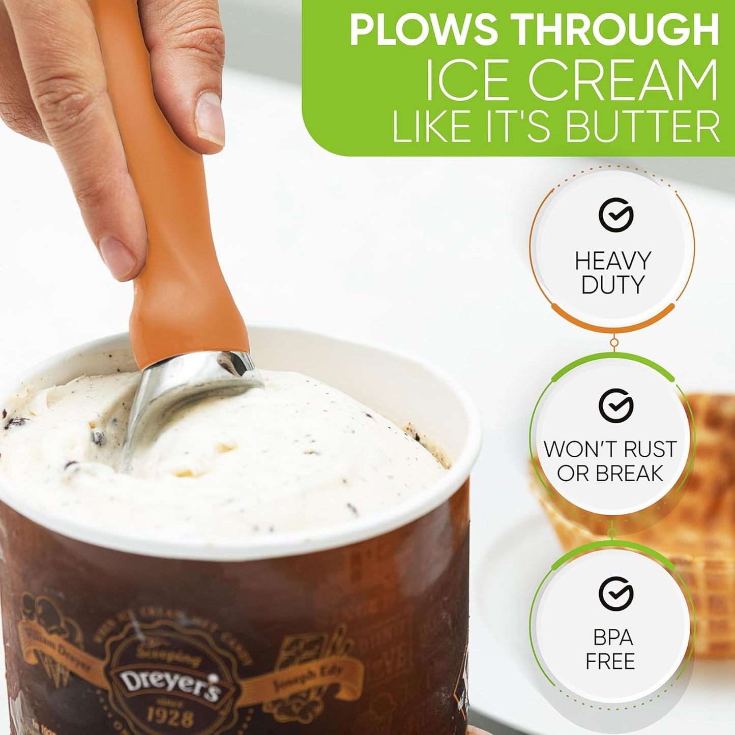Spring Chef Ice Cream Scoop - Professional Heavy-Duty Sturdy Scooper with Soft Grip Handle | Ideal for Gelato, Sorbet, Cookie Dough