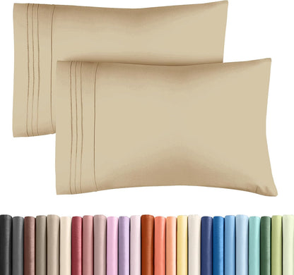 Queen Pillow Cases by Hotel Quality - Ultra Soft, Wrinkle-Free & Stain Resistant - 2 Piece Set in Beige