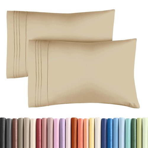 King Standard Pillow Cases Set of 2 - Ultra-Soft Hotel Quality Pillowcase Covers - Comfy, Cozy & Fade Free - Wrinkle Resistant - Machine Washable Pillow Protectors - 2 Piece Set - King Standard Beige