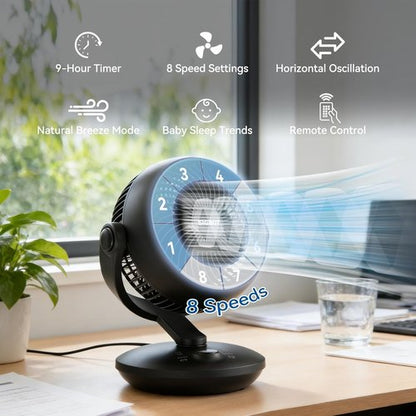 **Ultra Quiet 10-Inch Desk Fan by [Brand Name] - Remote Control, 8-Speed Oscillation & 9-Hour Timer**