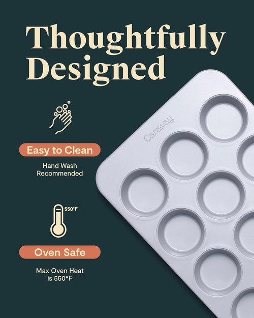 Caraway Non-Stick Ceramic Muffin Pan - 12-Cup Design with Naturally Slick Coating - Non-Toxic & PFOA Free - Ideal for Cupcakes and More - Perracotta