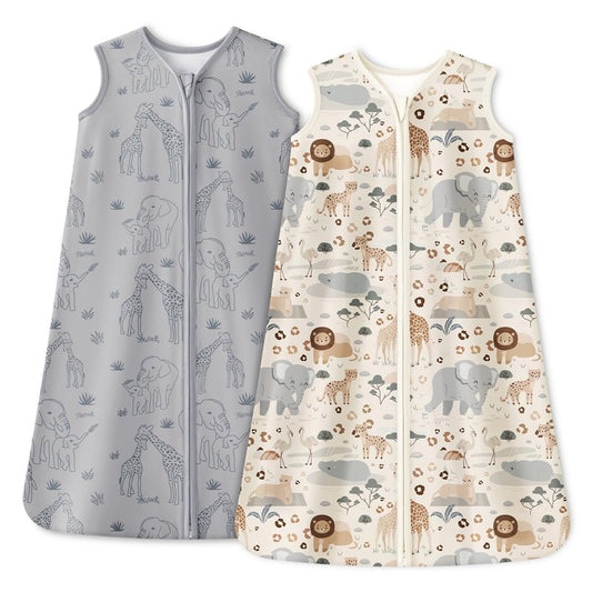 Unnivoll Baby Sleep Sack 6-12 Months 1.0 Tog Baby Wearable Blanket 100% Cotton Sleeping Sack with 2-Way Zipper for Infant Newborn Apricot & Gray Elephant