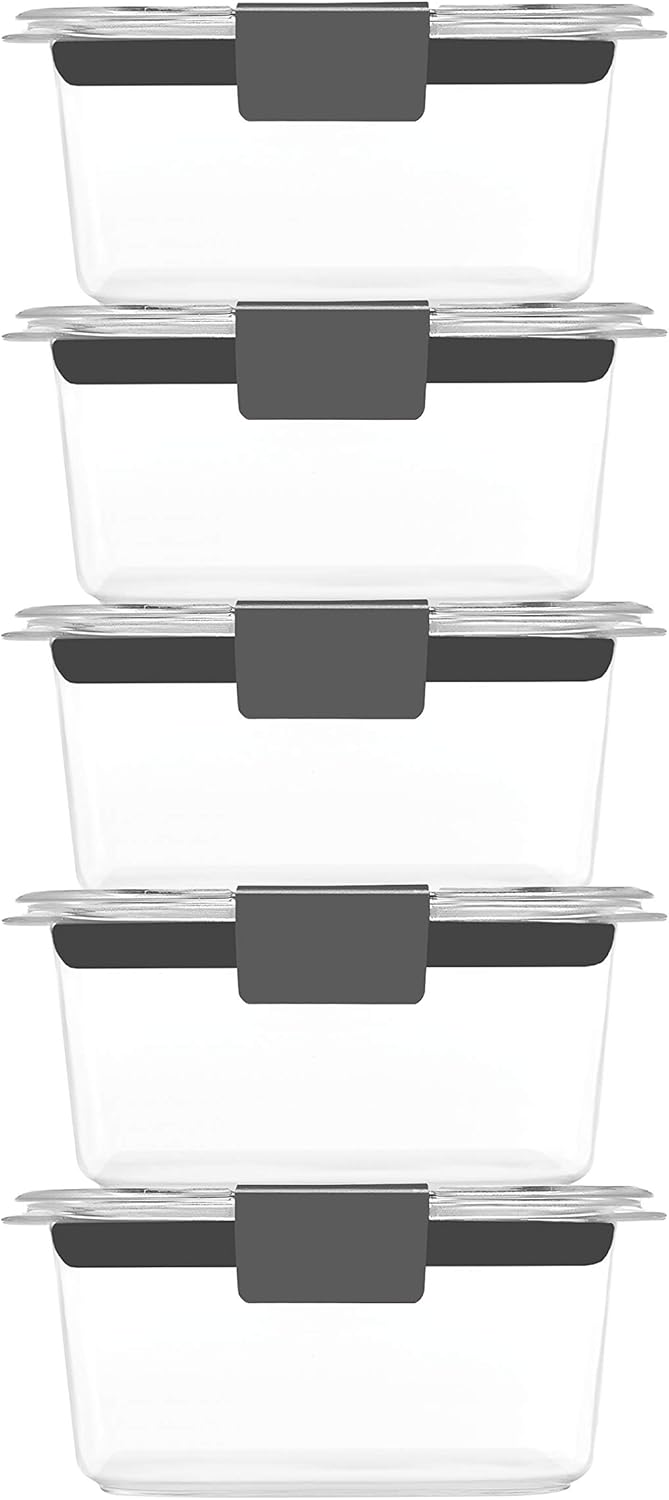 Rubbermaid Brilliance Food Storage Containers - BPA-Free, Leak-Proof, 1.3 Cup, 5 Pack, Microwave & Dishwasher Safe
