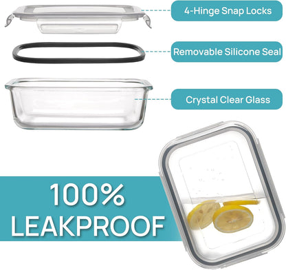 Vtopmart Glass Storage Containers - 22oz Meal Prep Set with Airtight Snap Lids | Grey (5-Pack)