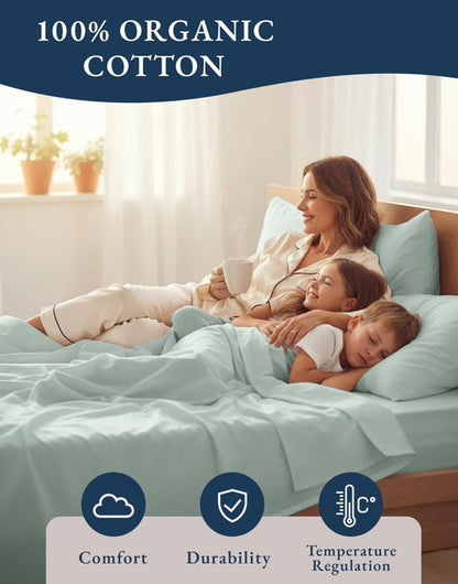 LANE LINEN RV Queen Sheets Set - 100% Organic Cotton 15" Deep Pocket Fitted Camper Sheets - (Short Queen, Cool Blue)