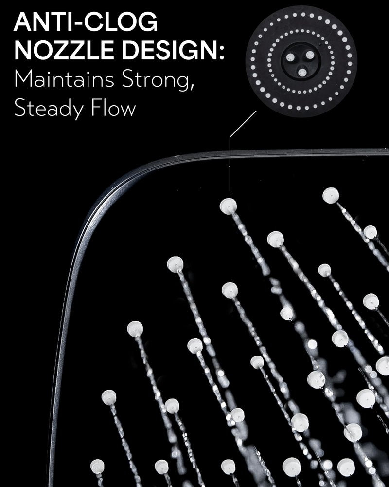 Veken Rain Shower Head,11.8 Inch Large Rainfall Showerhead, Adjustable Stainless Steel Extension Arm, Detachable High Flow Rain Fall Showerheads with Anti-Clog Nozzles, Matte Black