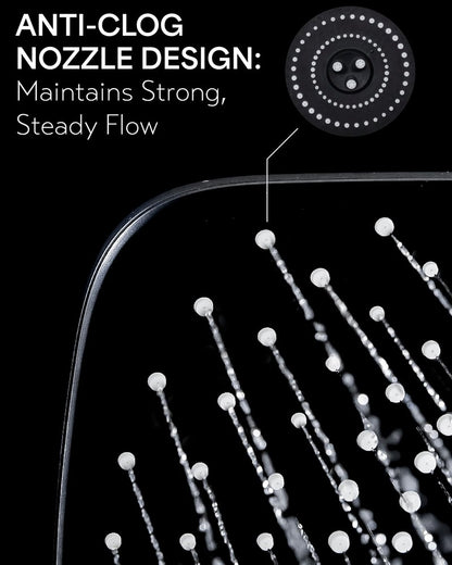 Veken Rain Shower Head,11.8 Inch Large Rainfall Showerhead, Adjustable Stainless Steel Extension Arm, Detachable High Flow Rain Fall Showerheads with Anti-Clog Nozzles, Matte Black
