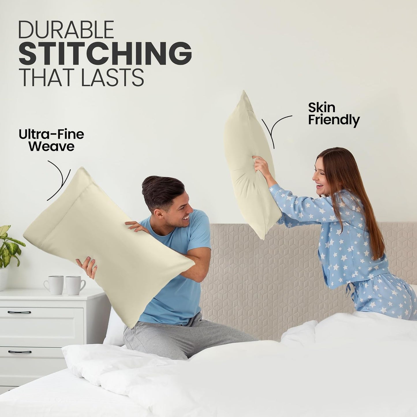 Utopia Bedding Queen Pillow Cases - Soft Brushed Microfiber - 2 Pack, Ivory | 20 x 30 Inches