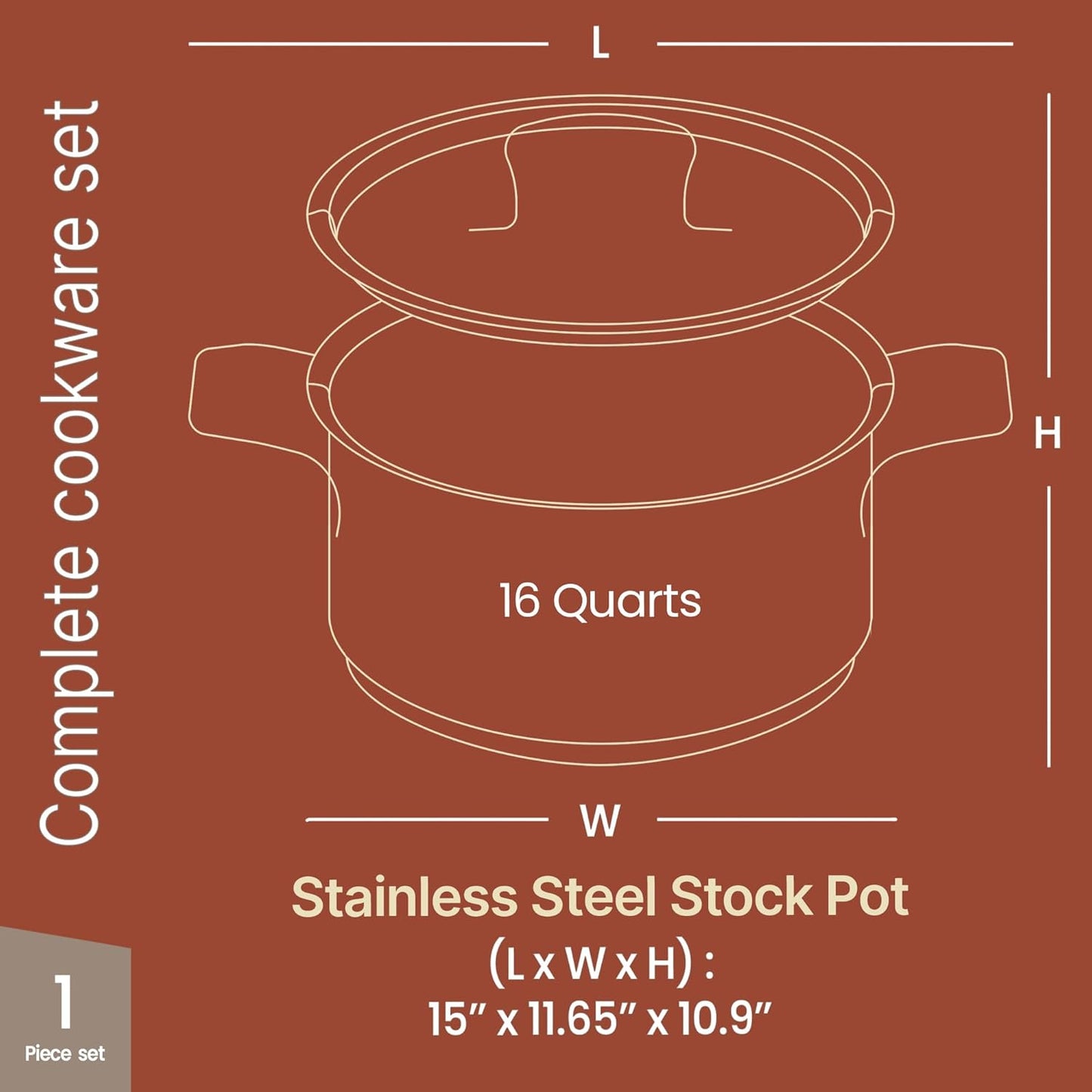 Stainless Steel Stockpot - 16 Quart Durable 18/8 Steel with Impact-Bonded Base & Riveted Handles