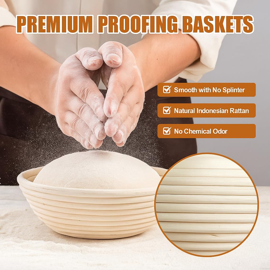 Proofing Baskets | 2-Pack Banneton Bread Proofing Baskets - 9-Inch Round & 10-Inch Oval for Sourdough Baking