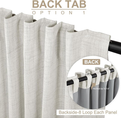Skiennix 100% Blackout Linen Curtains - Thermal Insulated Drapes for Bedroom | 96" Long, Beige