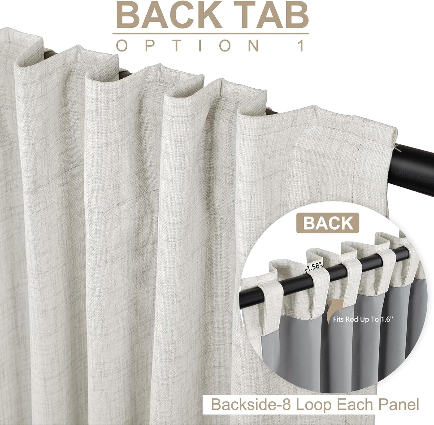 Skiennix 100% Blackout Linen Curtains - Thermal Insulated Drapes for Bedroom | 50" W x 90" L, Beige, 2 Panels Set