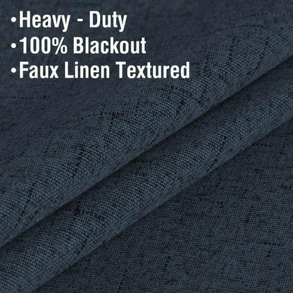H.VERSAILTEX Primitive Linen Blackout Curtains with Burlap Fabric and White Thermal Insulated Liner, Grommet Top Curtains for Living Room/Bedroom (2 Panels, 42 x 54 Inch, Navy)