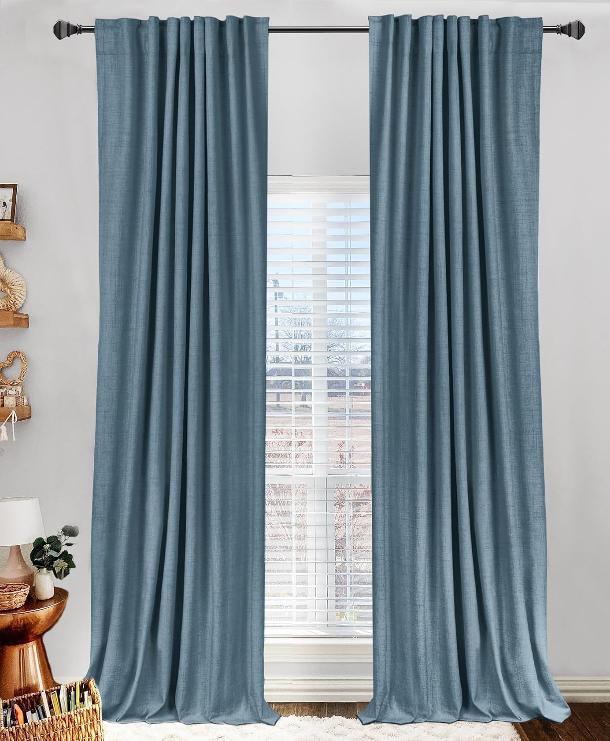 Skiennix Blackout Curtains - 100% Blackout Thermal Insulated Drapes, 50" W x 90" L, Stone Blue - 2 Panels Set