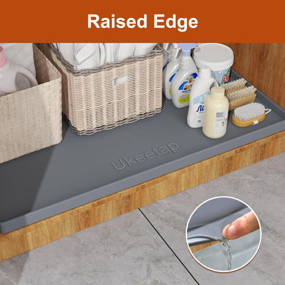 Ukeetap Extra Thick Silicone Mat - Waterproof Under Sink Mat | 34" x 22" for Kitchen & Bathroom Protection - Gray