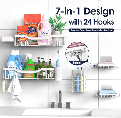 NESOMI Shower Caddy - Rustproof Stainless Steel Organizer with Large Capacity | 7-Pack No-Drill Rack