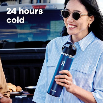 Hydro Flask Water Bottle - Insulated Stainless Steel - Leakproof Wide Straw Lid | 24 Oz White
