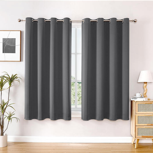 ChrisDowa Blackout Curtains - Thermal Insulated Room Darkening Panels, 63 Inches Long, Grey (Set of 2)