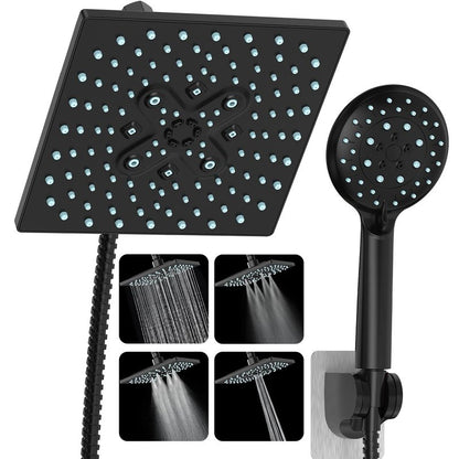 Veken High Pressure Rain Shower Head with Handheld, Multi-Functions Square Rainfall Shower Heads with 5-Mode Handheld Spray Combo, Detachable Hand Held Showerhead, Dual Matte Black Regaderas Para